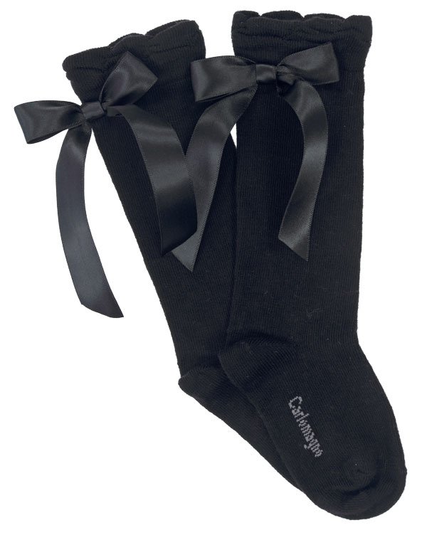 Classic Black Knee Sock with Bow