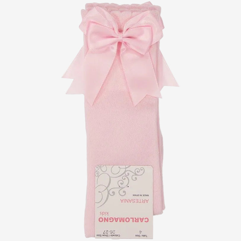 Carlomagno Classic Pink Knee Sock with Bow | Casa Childrenswear