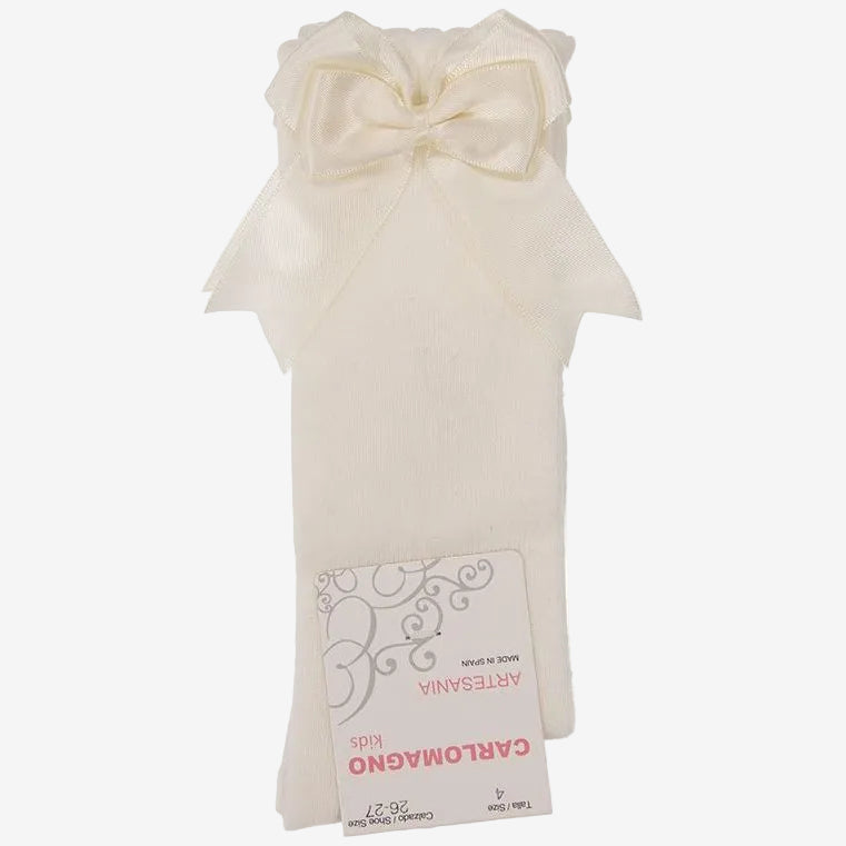 Carlomagno Classic Cream Knee Sock with Bow | Casa Childrenswear