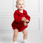 Caramelo Red Smart Velvet Romper | Casa Childrenswear