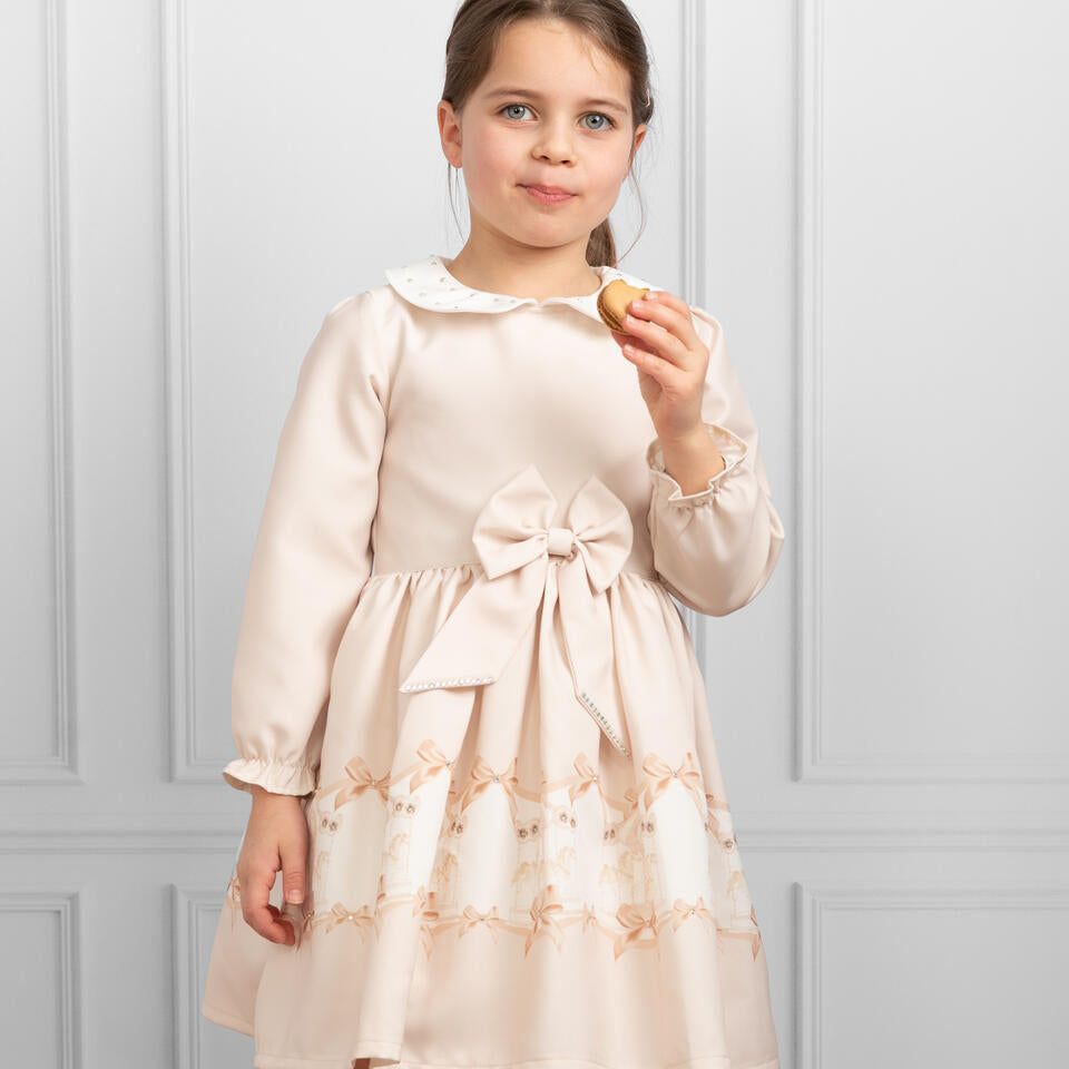 Caramelo Mink Carousel Dream Peter Pan Collar Dress | Casa Childrenswear