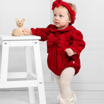 Caramelo Red Velvet Romper with Headband | Casa Childrenswear