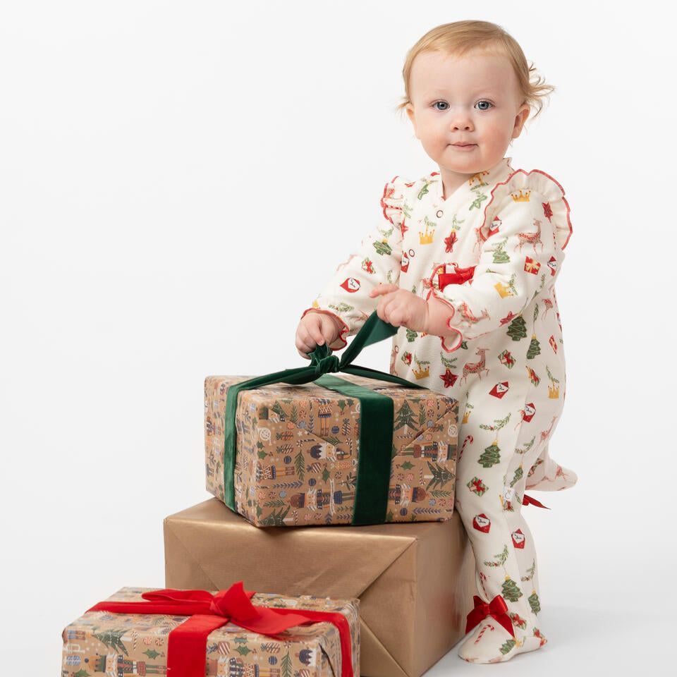 Caramelo Ivory Brushed Cotton Christmas Frill Pyjamas | Casa Childrenswear