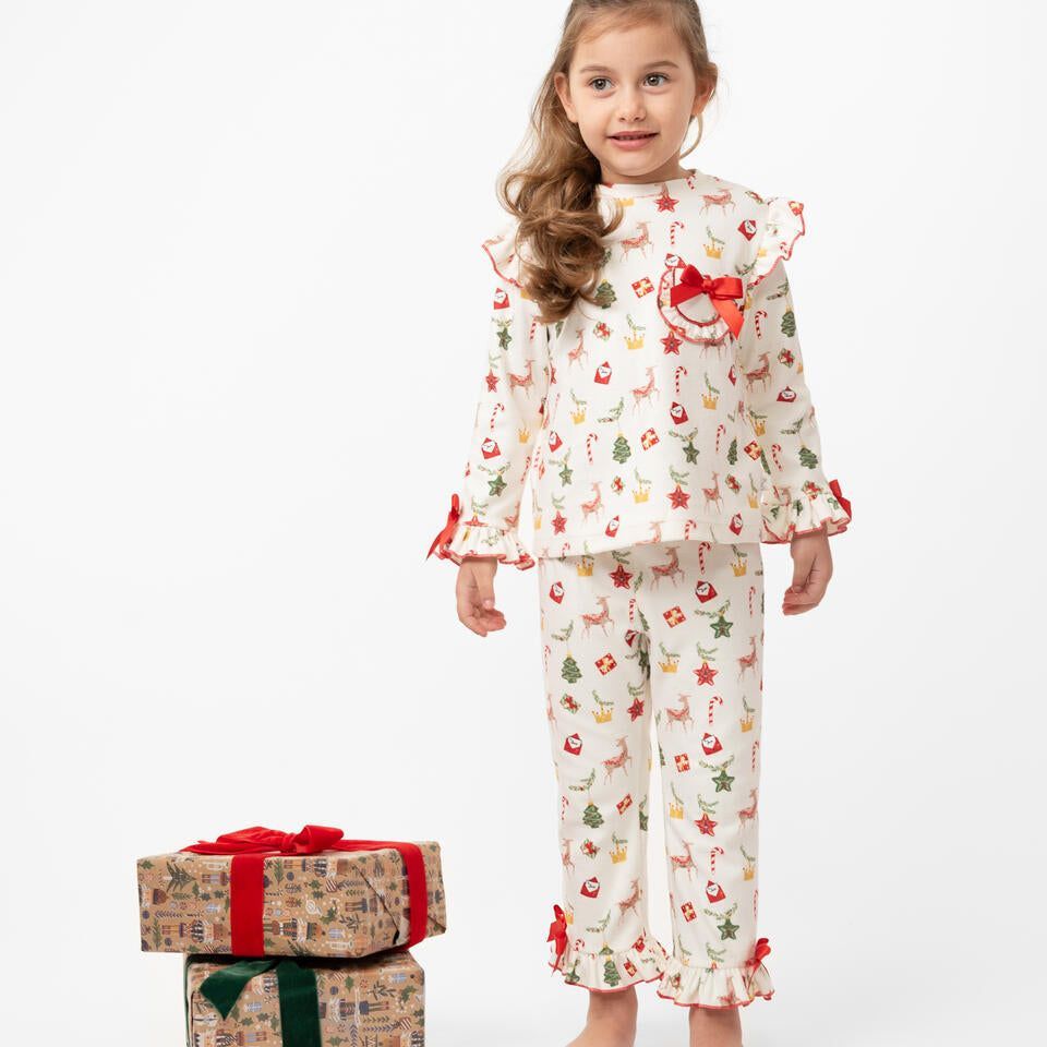 Caramelo Ivory Brushed Cotton Frill Pyjamas | Casa Childrenswear