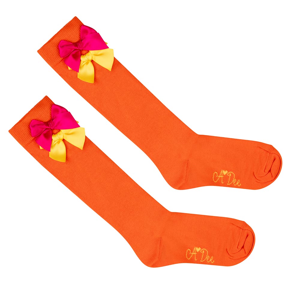 A Dee Maxine Orange Bow Knee High Sock | Casa Childrenswear