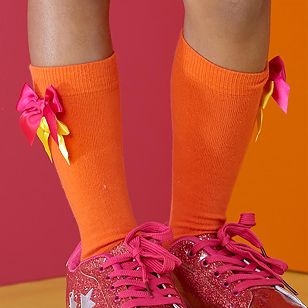 A Dee Maxine Orange Bow Knee High Sock | Casa Childrenswear
