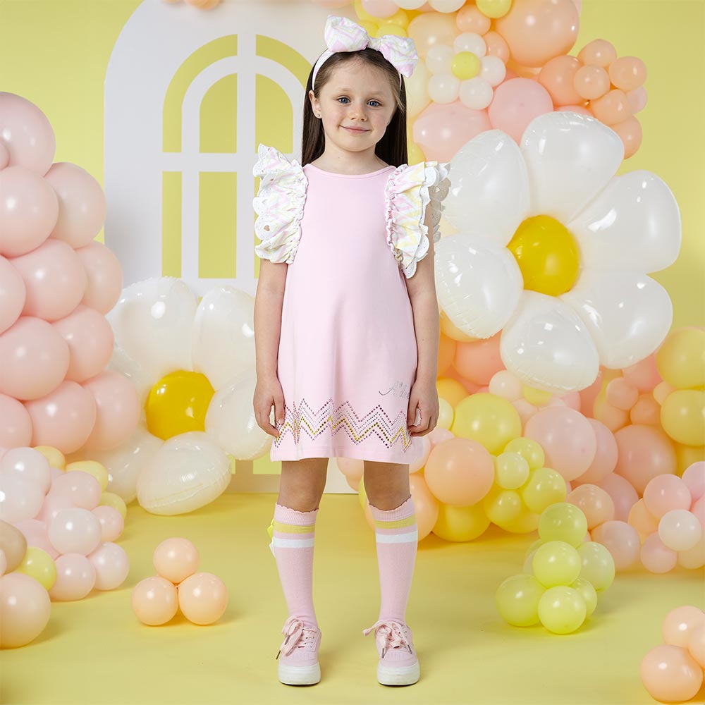 A Dee Lynne Pink Chevron Bow Sweat Dress | Casa Childrenswear