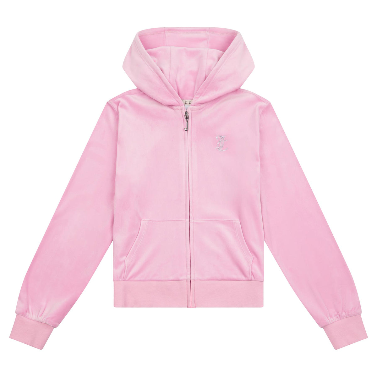 Pink Diamonte Zip Thru Velour Hoodie