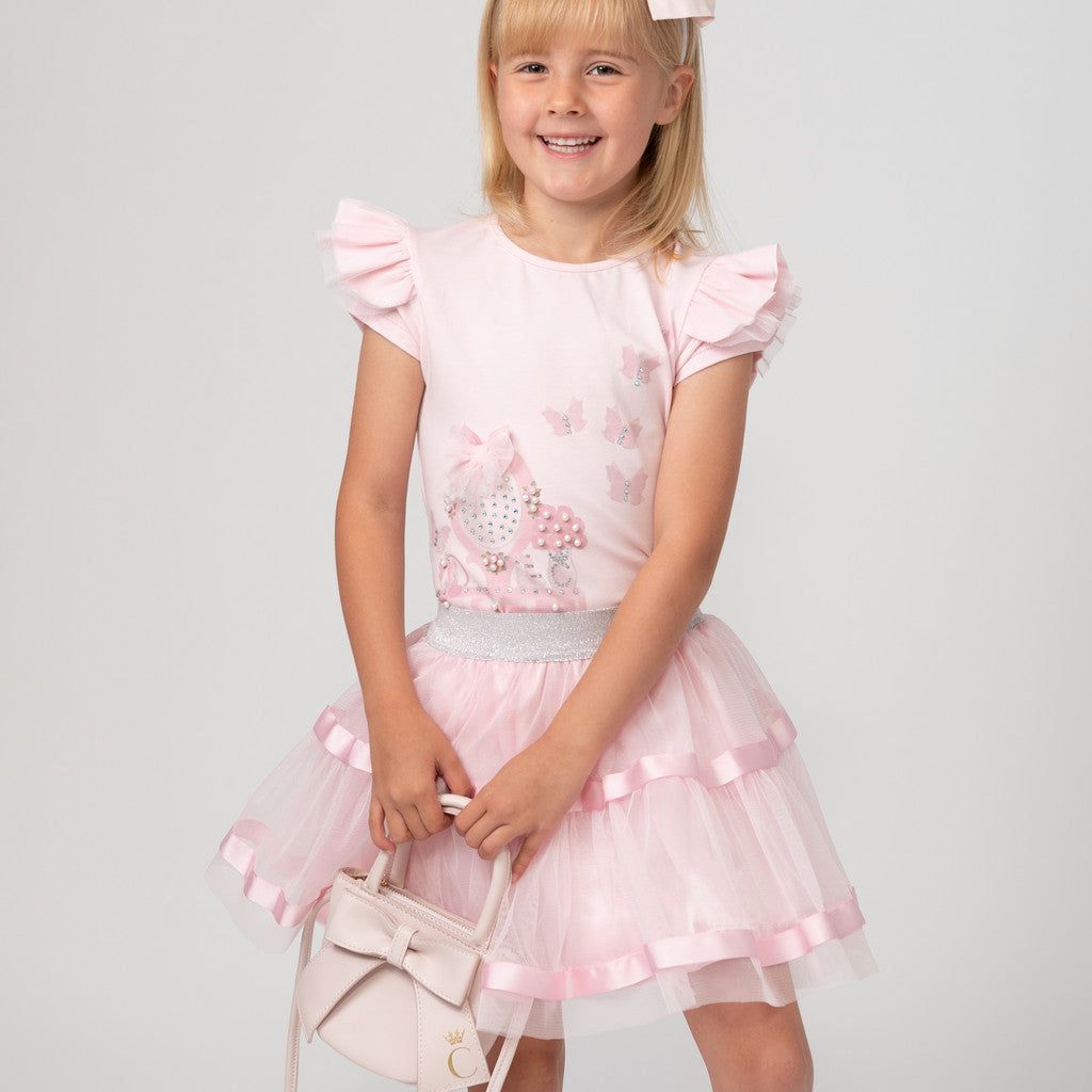 Caramelo Girl Pink Pearl Vanity Skirt Set | Casa Childrenswear