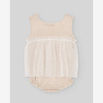 Paz Rodriguez Baby Girls Peach Sleeveless Romper with Lace Detail | Casa Childrenswear