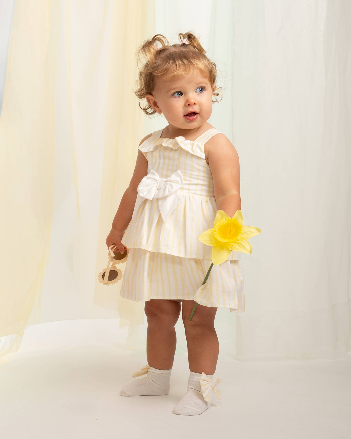 Caramelo Girls Lemon Layered Dress and Pant Set | Casa Childrenswear