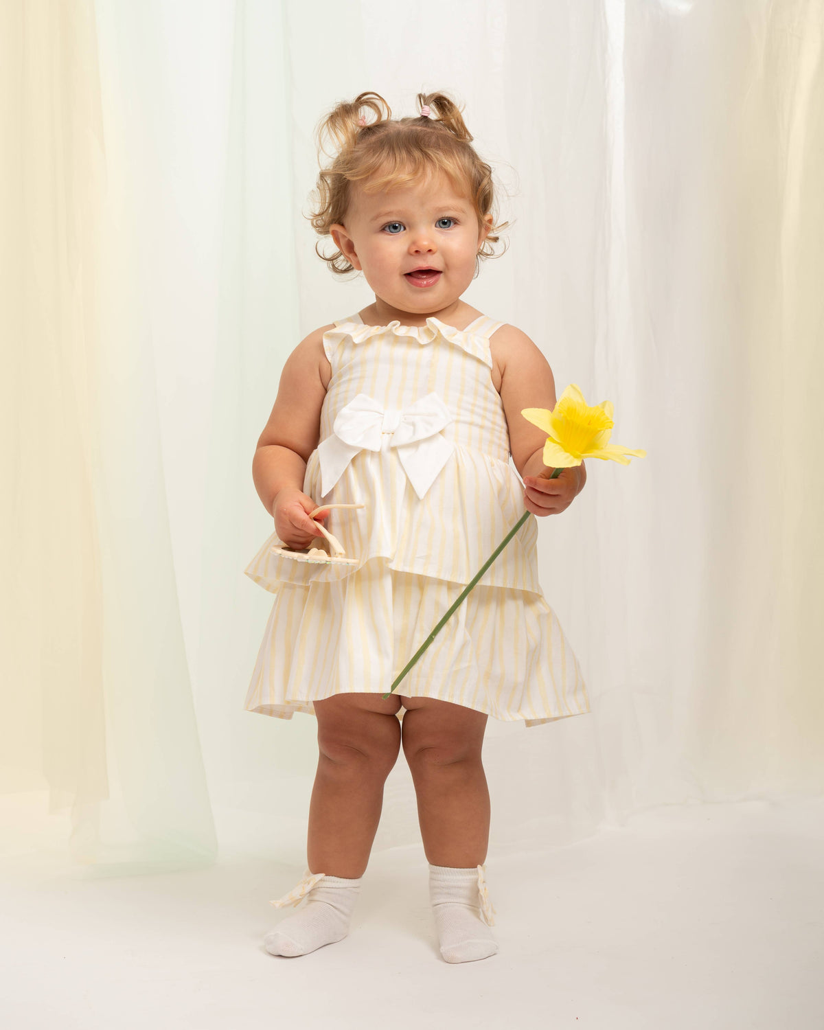 Caramelo Girls Lemon Layered Dress and Pant Set | Casa Childrenswear
