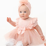 Baby Girl Pink Ribbed Tulie Dress with Turban