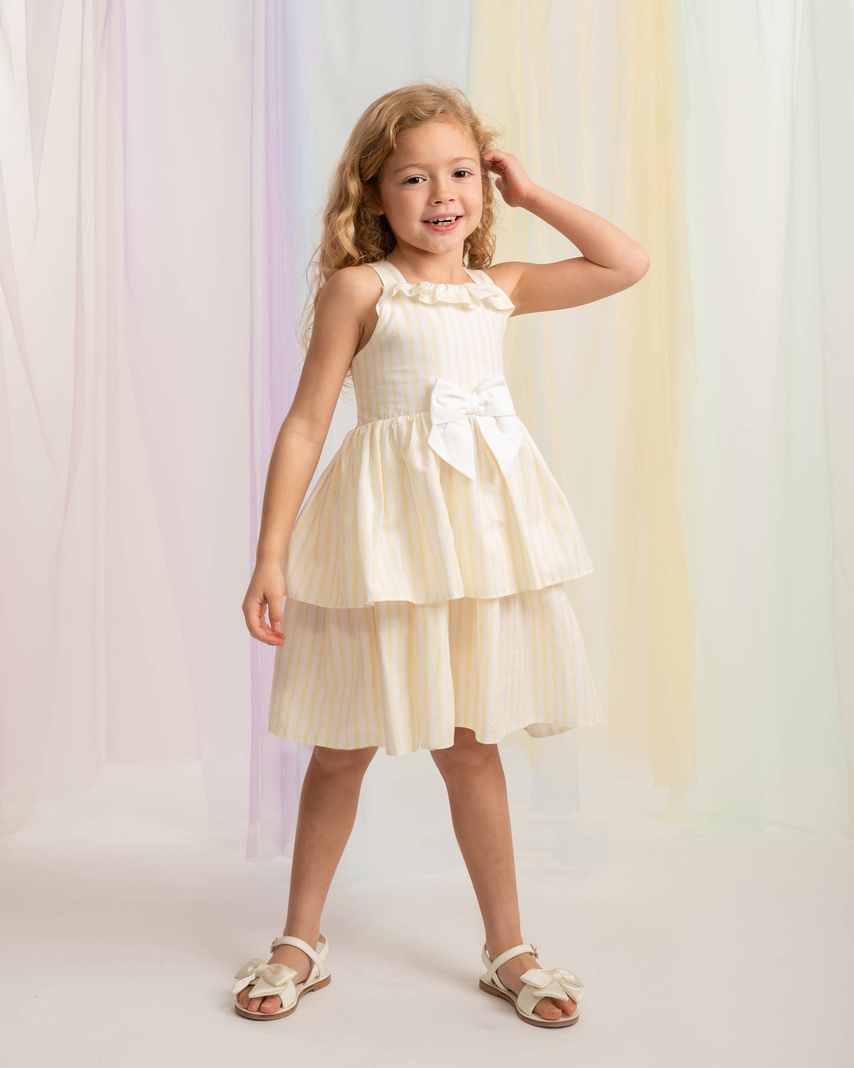 Caramelo Girls Layered Lemon Ruffle Dress | Casa Childrenswear
