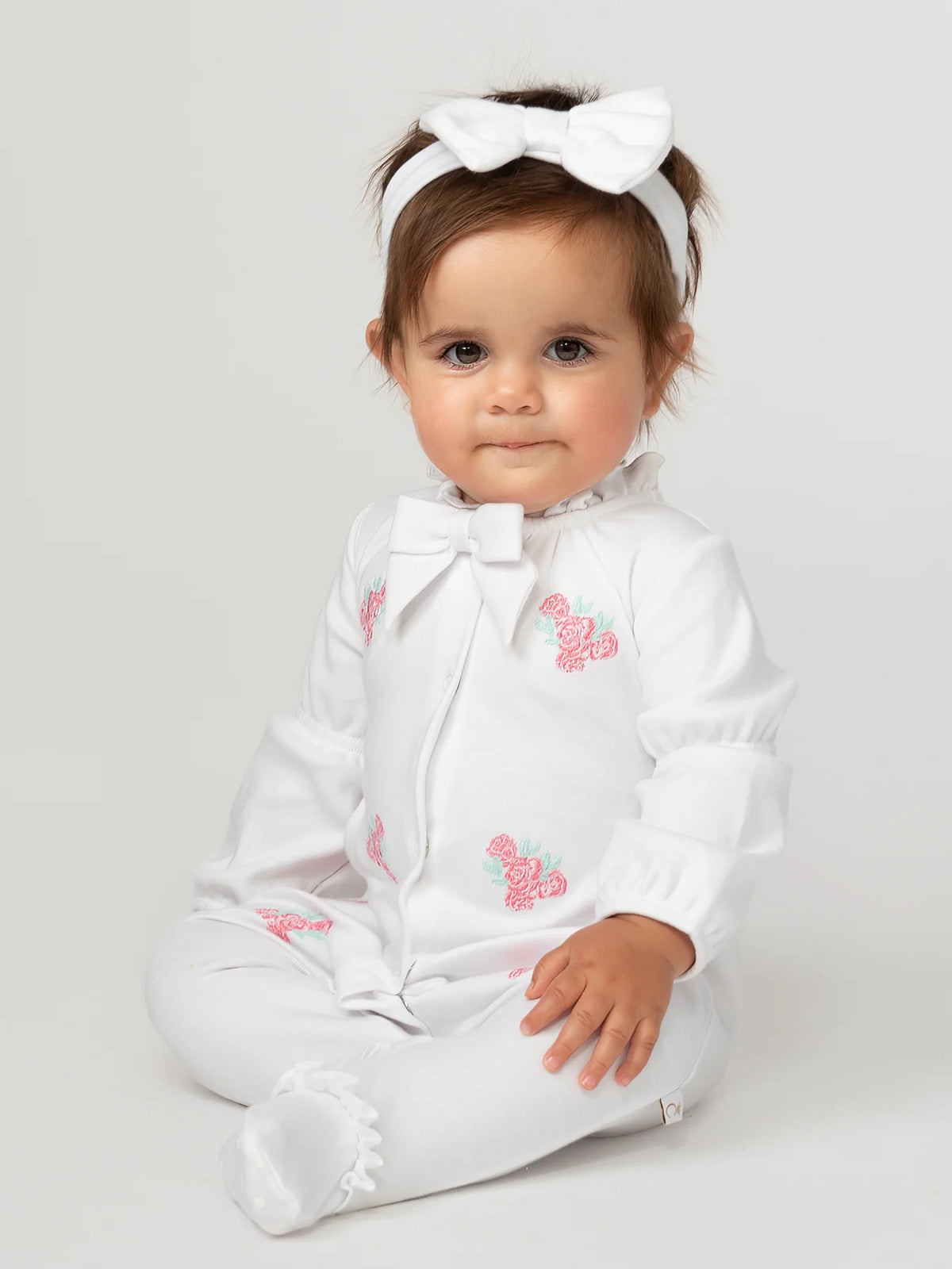 Caramelo Baby Girl White Garden Babygrow with Headband | Casa Childrenswear