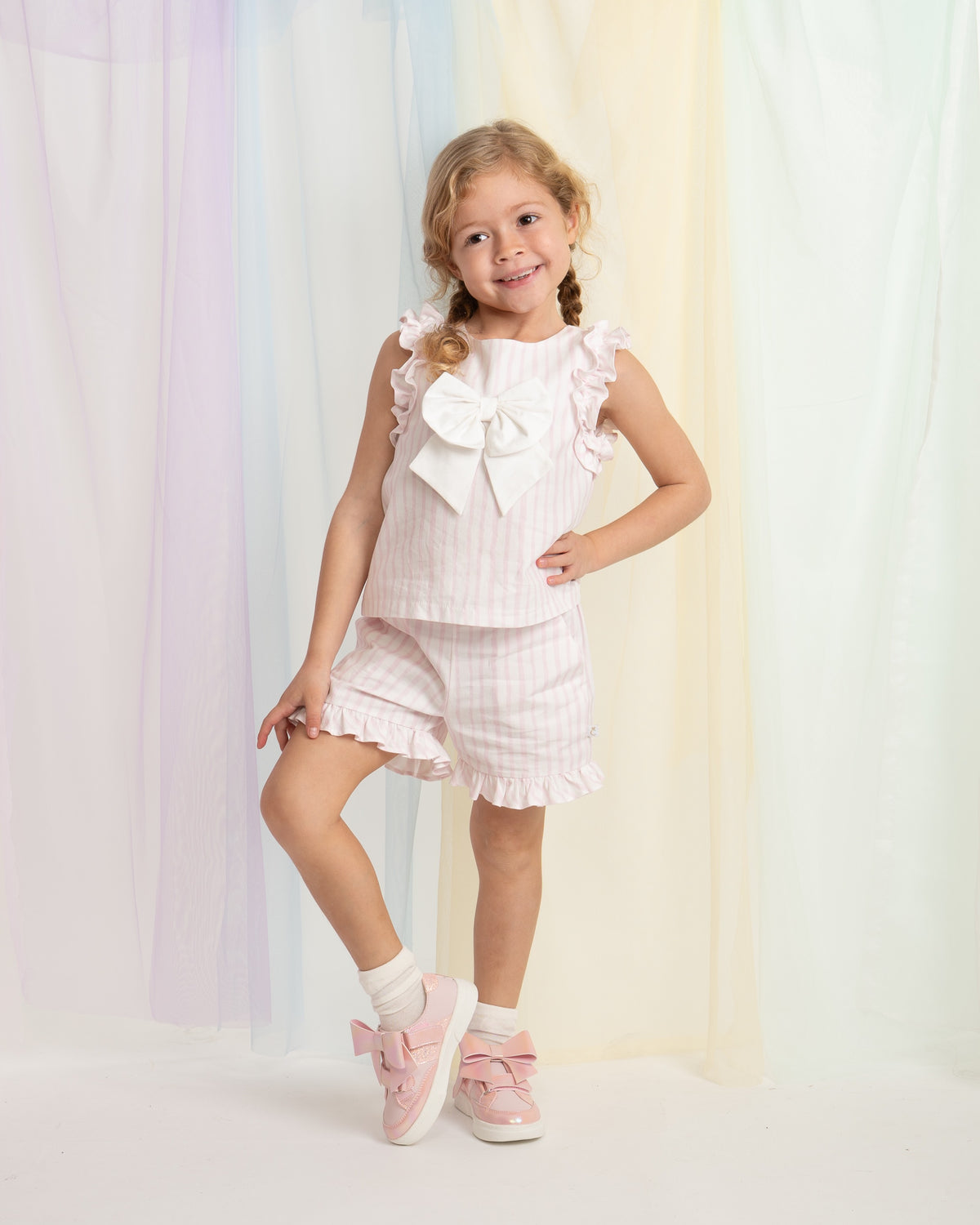 Caramelo Girls Layered Pink Ruffle Short Set | Casa Childrenswear