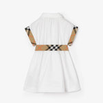Burberry Baby Girls White Cotton Dress with Check Trims | Casa Childrenswear