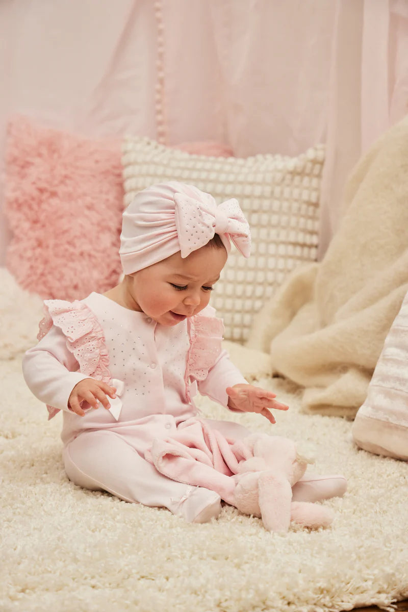 Caramelo Baby Girl Pink Knitted Diamante Romper | Casa Childrenswear