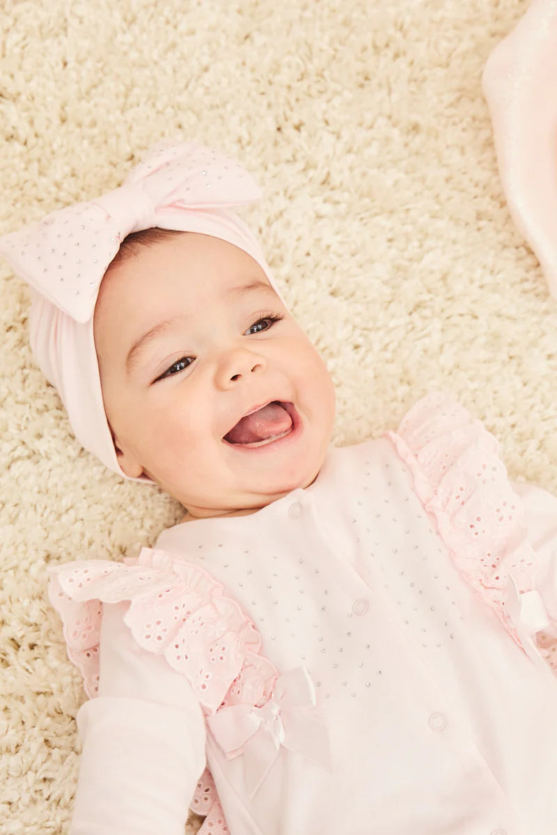 Caramelo Baby Girl Pink Knitted Diamante Romper | Casa Childrenswear