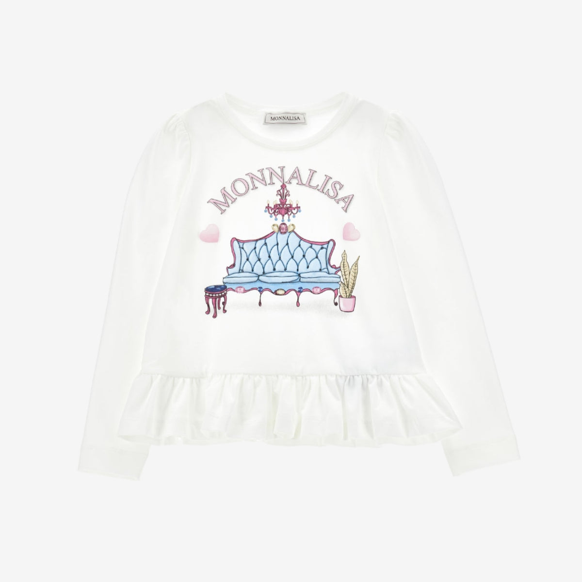 Monnalisa House Print Long Sleeve Frill T-Shirt | Casa Childrenswear
