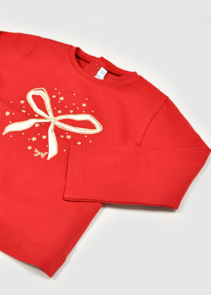 Mayoral Red Bow Print Long Sleeve T-Shirt | Casa Childrenswear