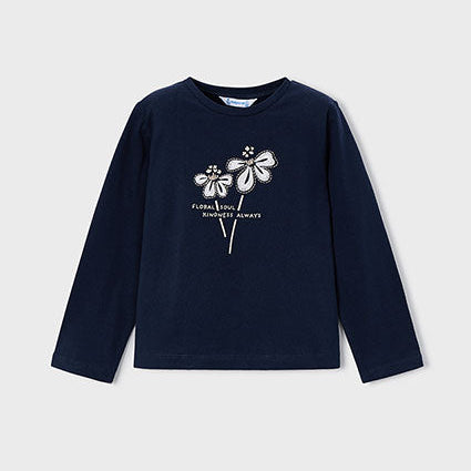 Mayoral Navy Flower Long Sleeve T-Shirt | Casa Childrenswear