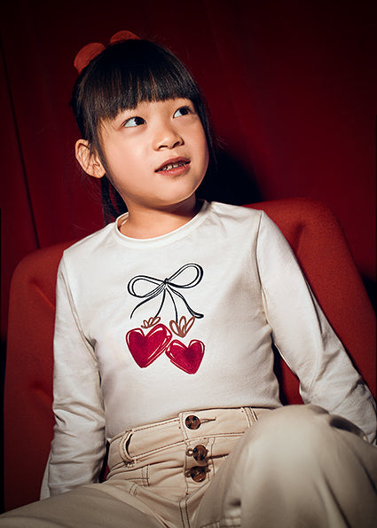 Mayoral Cream Heart Long Sleeve T-Shirt | Casa Childrenswear