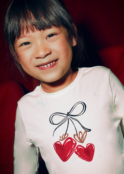 Mayoral Cream Heart Long Sleeve T-Shirt | Casa Childrenswear