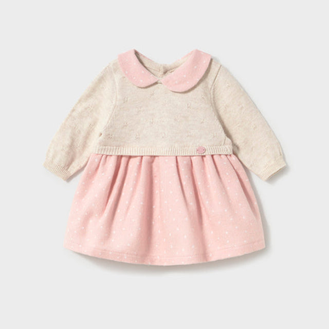 Mayoral Baby Girls Pink & White Knit Dress | Casa Childrenswear