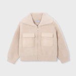 Mayoral Beige Furry Zip Sweater | Casa Childrenswear