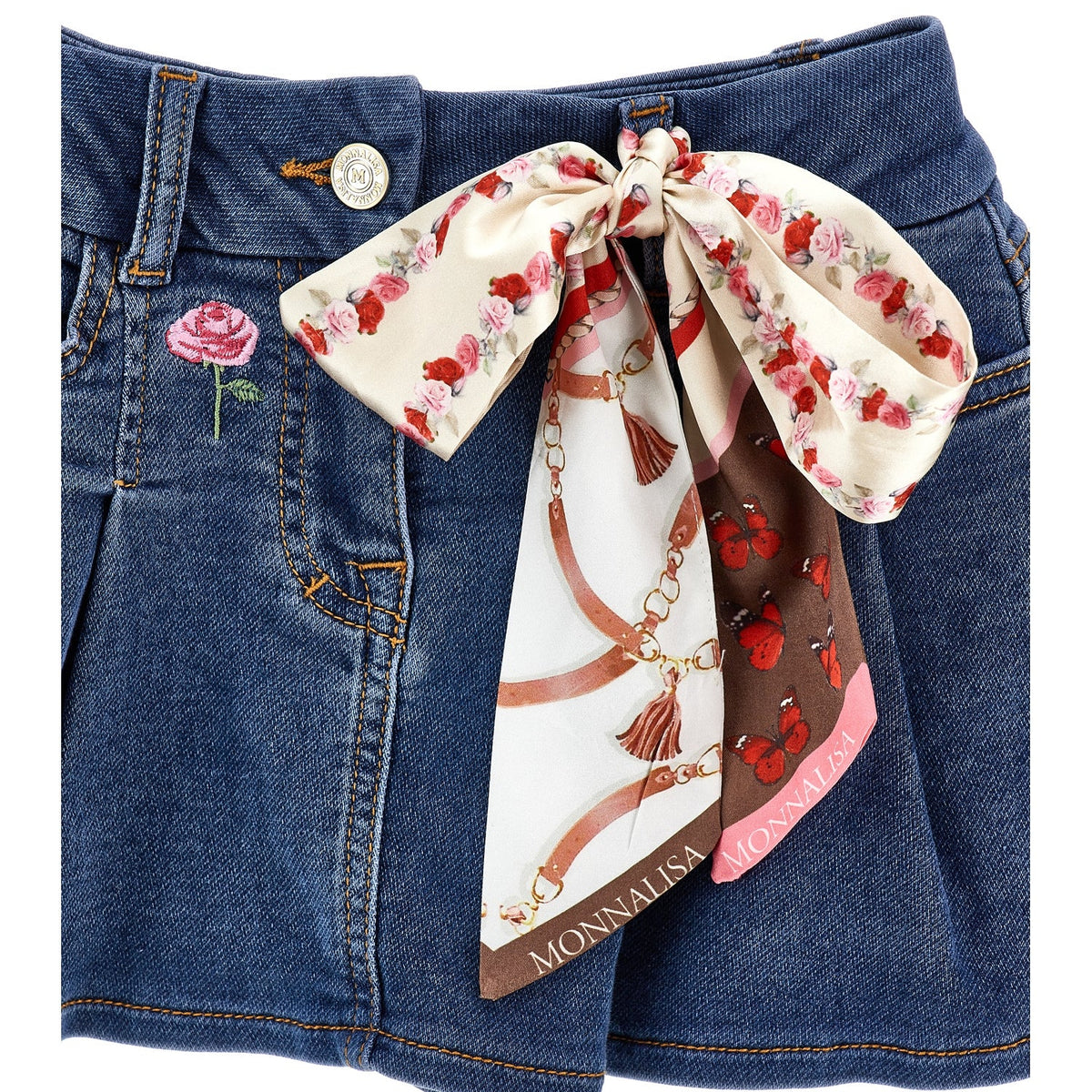 Monnalisa Girls Denim Skirt with Bow | Casa Childrenswear
