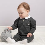 Caramelo Baby Boy Charcoal Diamond Knitted Romper | Casa Childrenswear