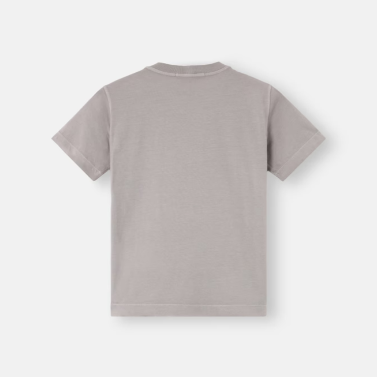 A short-sleeve crewneck t-shirt in a muted taupe-gray color.
