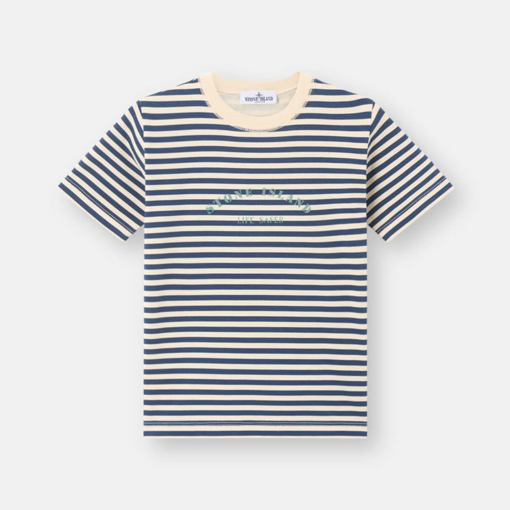 Stone Island Navy & Beige Striped T-Shirt | Casa Childrenswear