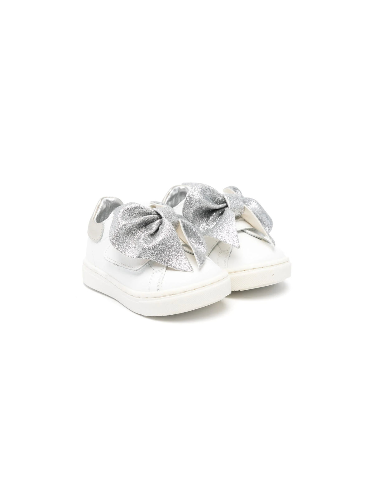 Monnalisa Silver Calf Leather Bow Sneakers | Casa Childrenswear