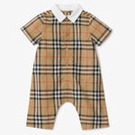 Burberry Baby Boys Beige Check Cotton Romper | Casa Childrenswear