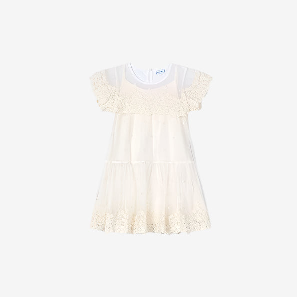 Mayoral Embroided Bone Tulle Dress | Casa Childrenswear