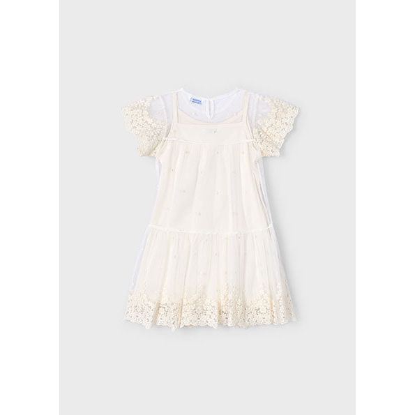 Mayoral Embroided Bone Tulle Dress | Casa Childrenswear