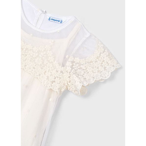 Mayoral Embroided Bone Tulle Dress | Casa Childrenswear