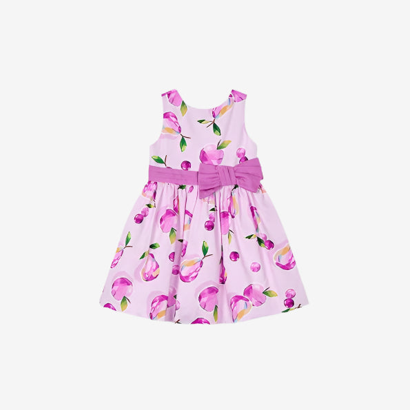 Pink dress with cherry pattern on a white background