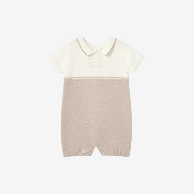 Mayoral Baby Boys Beige Knitted Romper with Collar | Casa Childrenswear