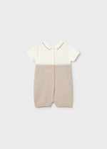 Mayoral Baby Boys Beige Knitted Romper with Collar | Casa Childrenswear