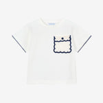 White t-shirt with a cartoon character design on a white background
