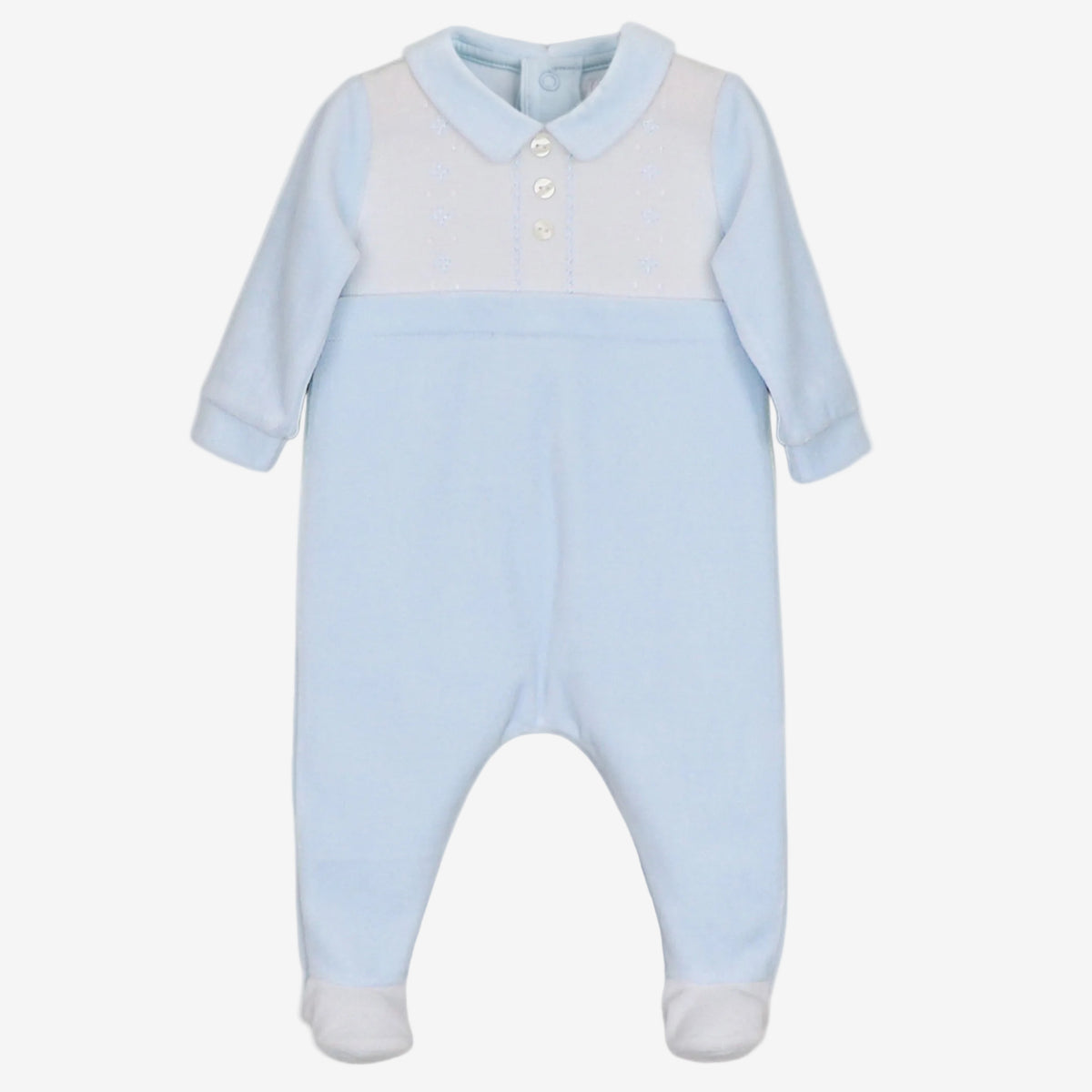 Emile et Rose Monty Blue Velour Babygrow | Casa Childrenswear
