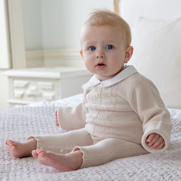 Emile et Rose Munro Beige Knitted Babygrow | Casa Childrenswear