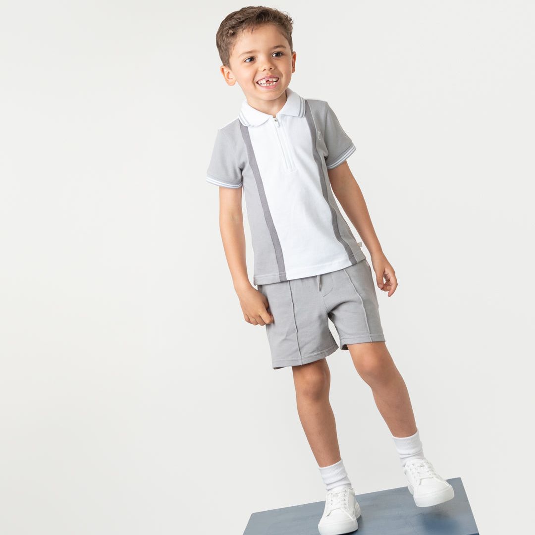 Caramelo Grey Zip Polo Short Set | Casa Childrenswear