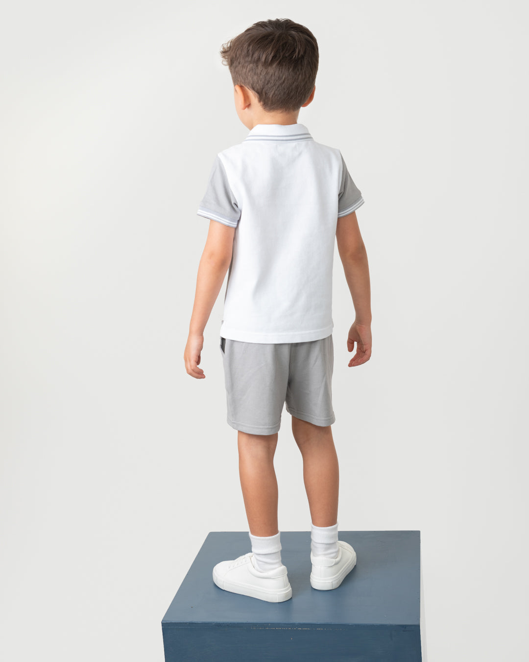 Caramelo Grey Zip Polo Short Set | Casa Childrenswear
