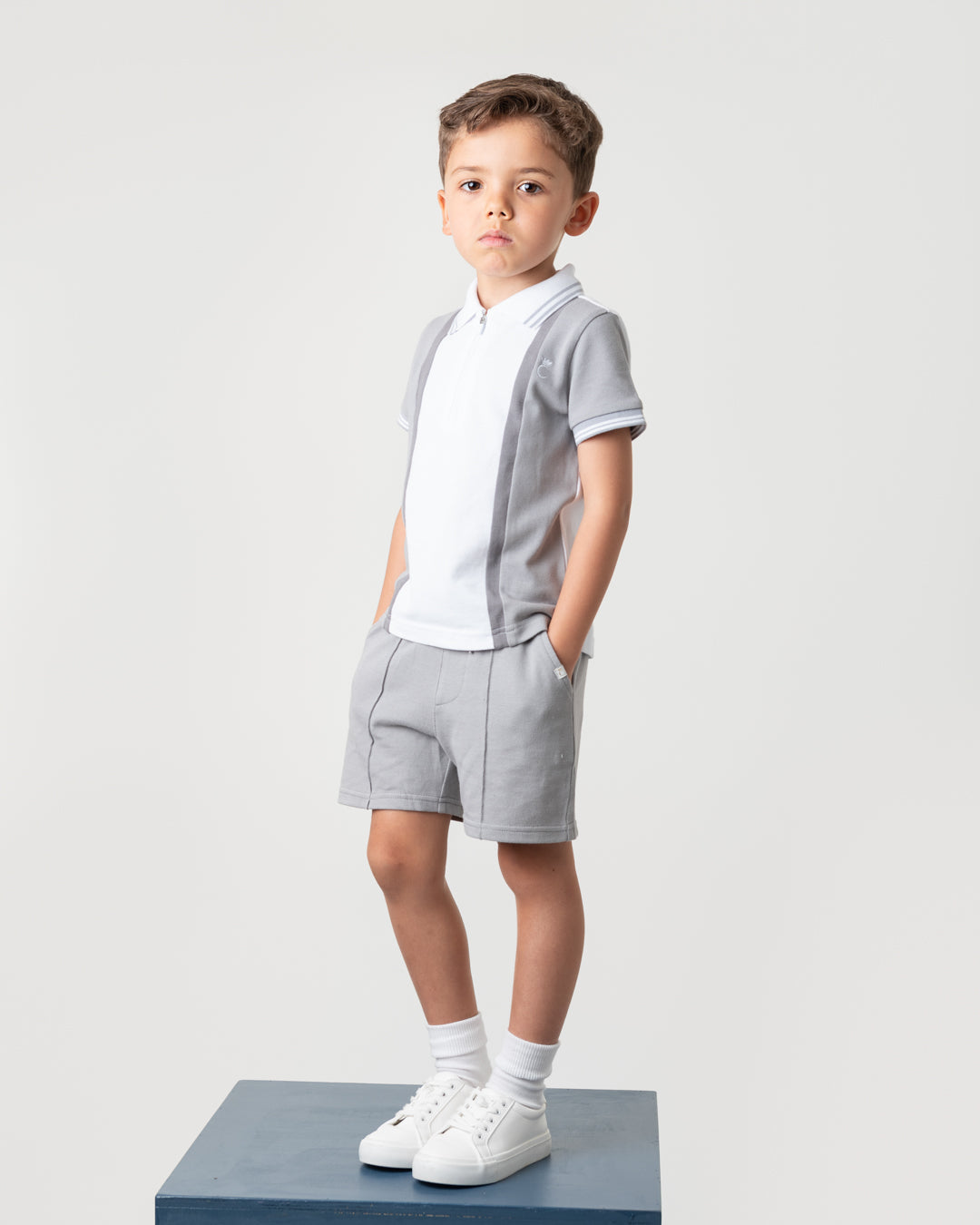 Caramelo Grey Zip Polo Short Set | Casa Childrenswear