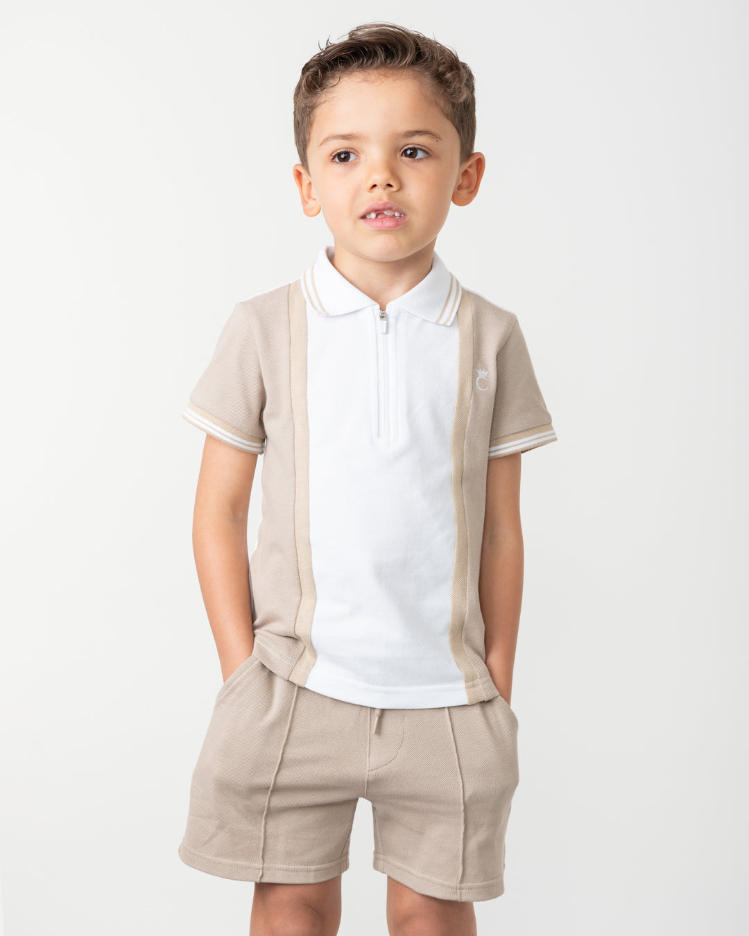 Caramelo Mink Zip Polo Short Set | Casa Childrenswear