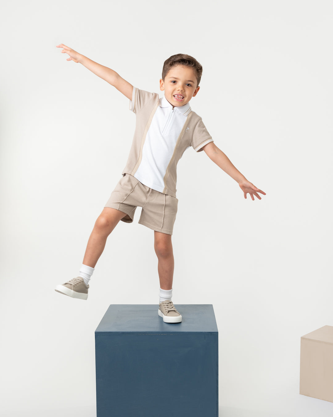Caramelo Mink Zip Polo Short Set | Casa Childrenswear